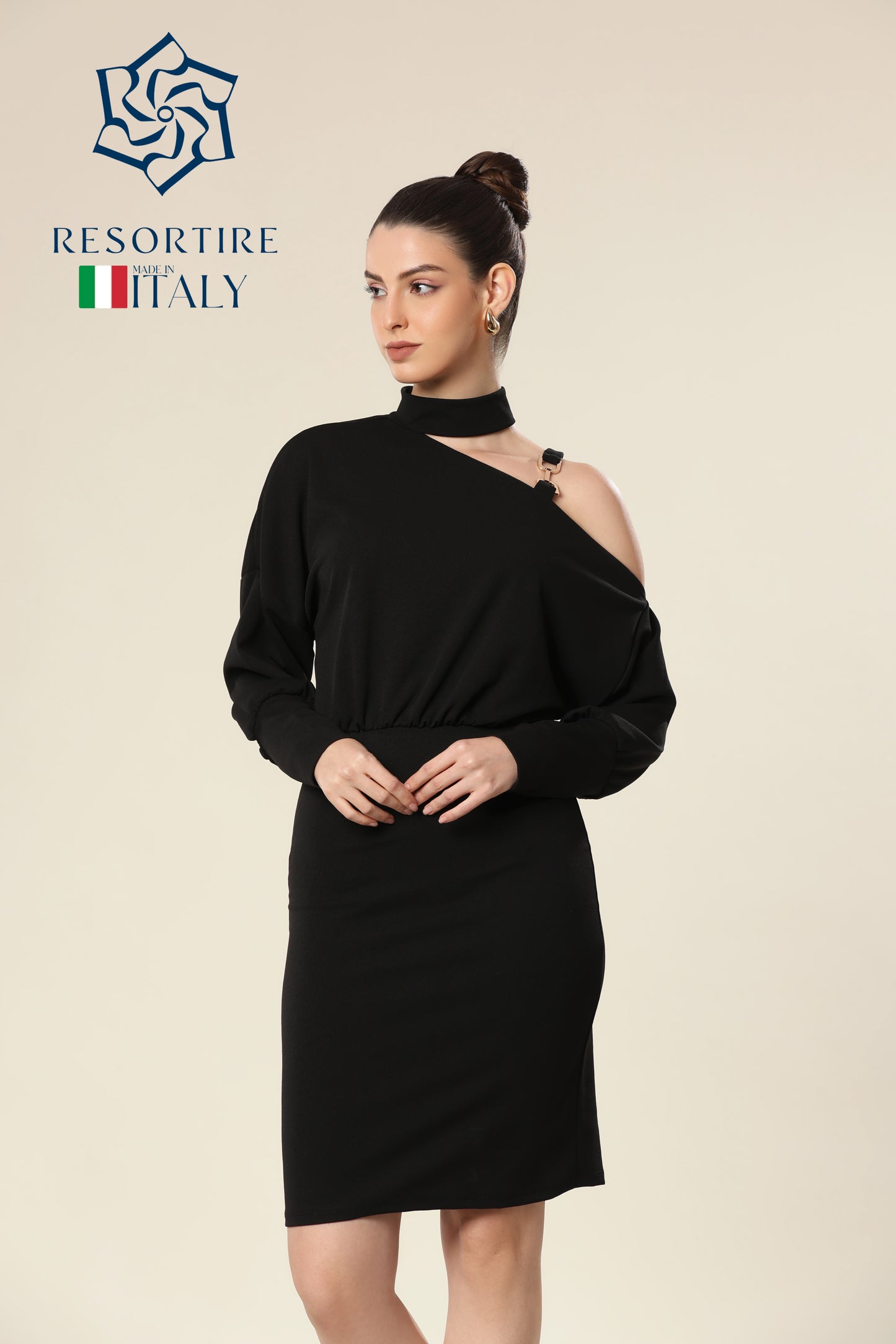 Onyx Ovation Asymmetric Neckline Dress
