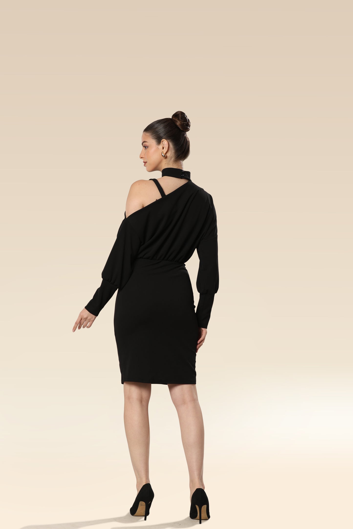 Onyx Ovation Asymmetric Neckline Dress