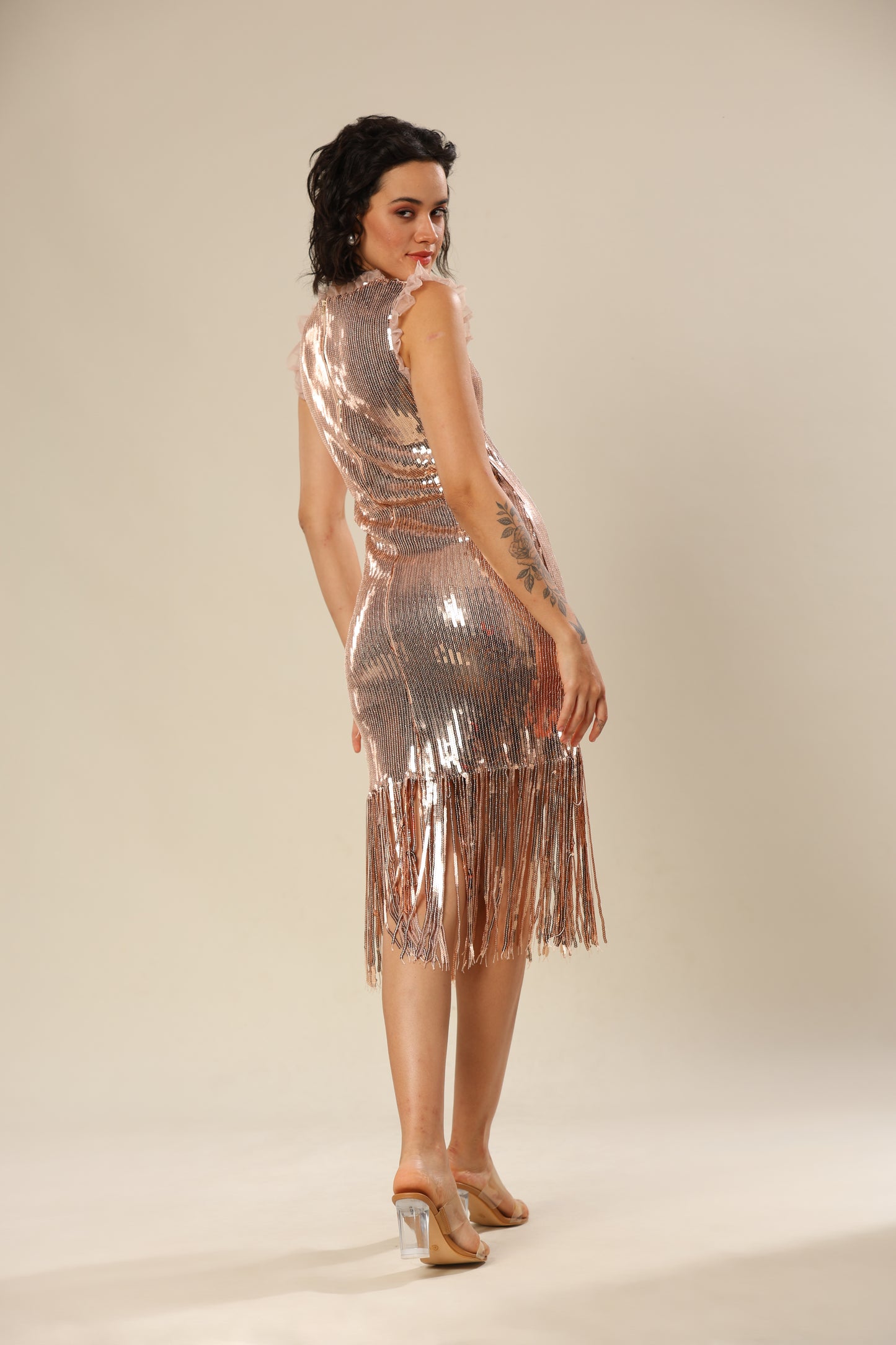 Sultry Gold Tassel Elegance Dress