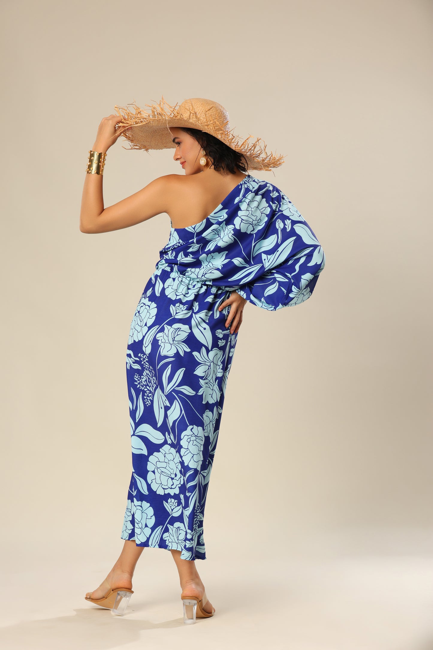 Royal Wave One Sleeves Stunner Dress
