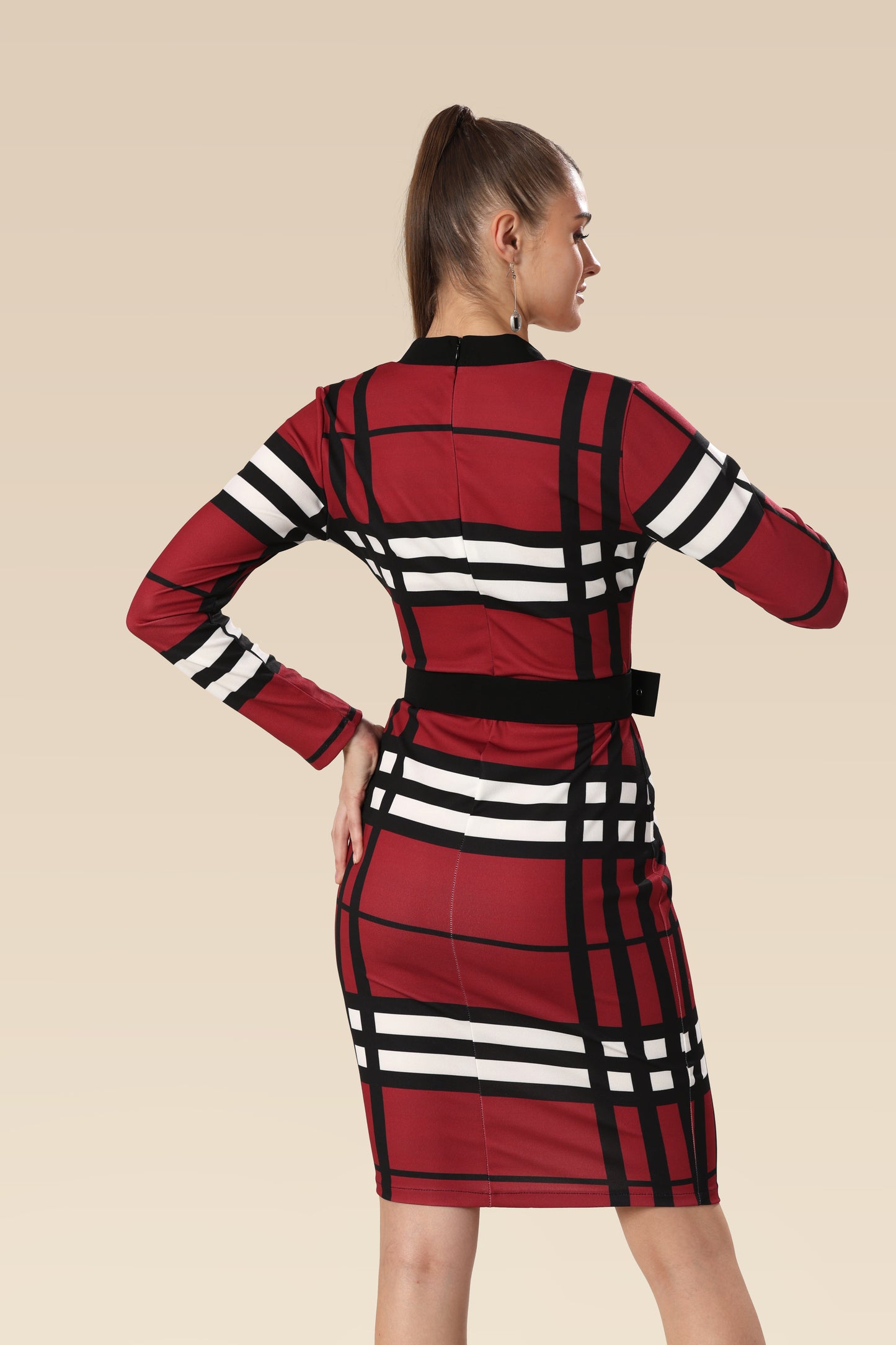 Vogue Grid Belted Beauty Dress