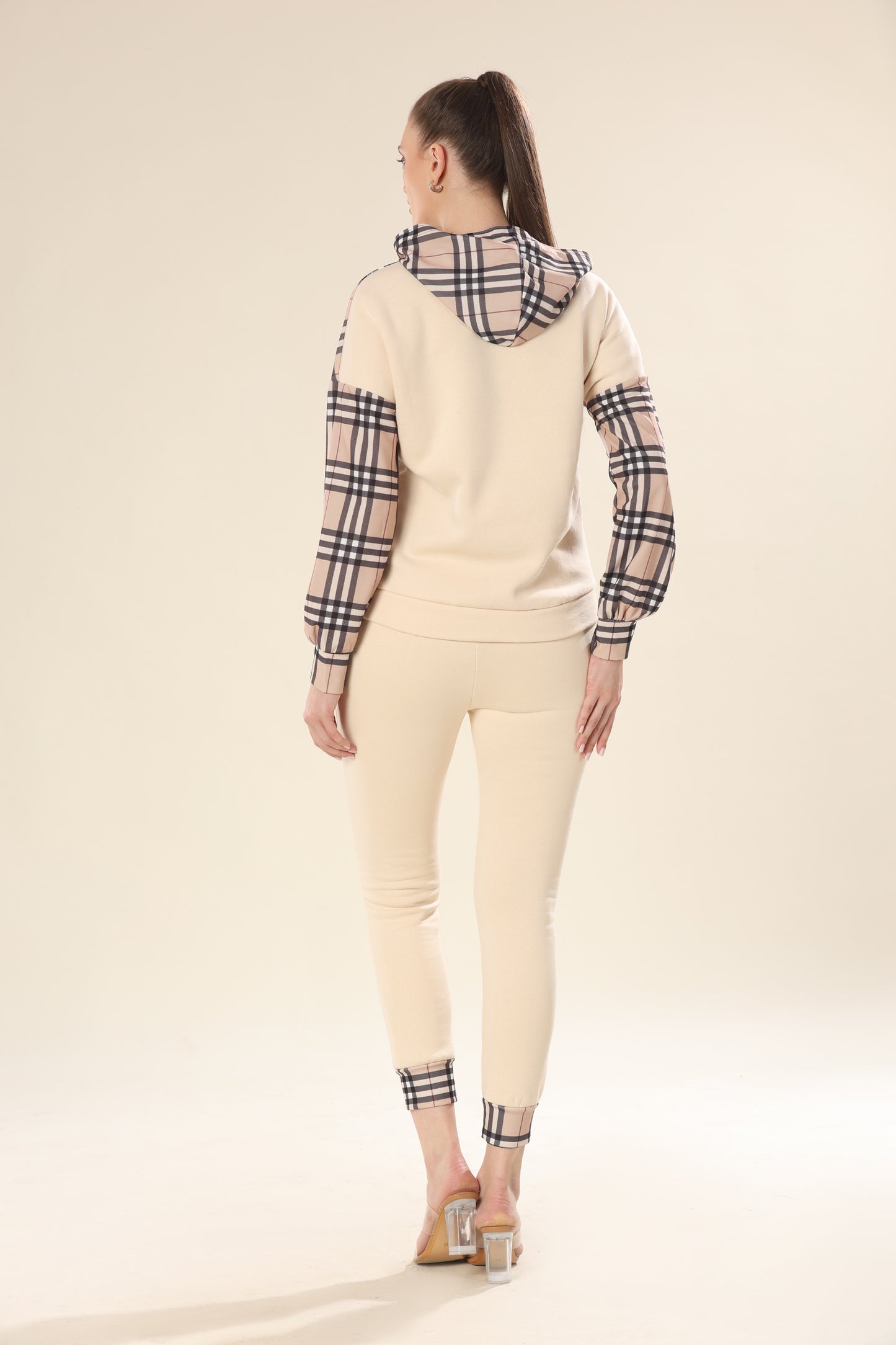 Fashionable Checks In Modern Beige Plaid Track Suit