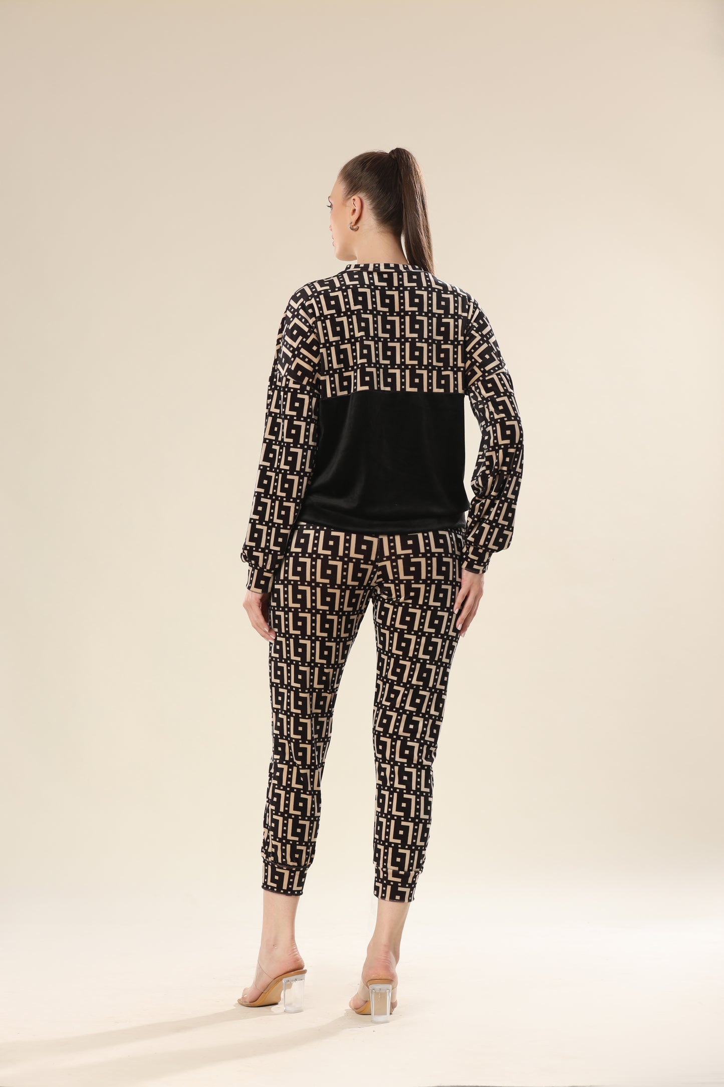 Luxe Velvet Geometric Ensemble Track Suit - Tracksuit