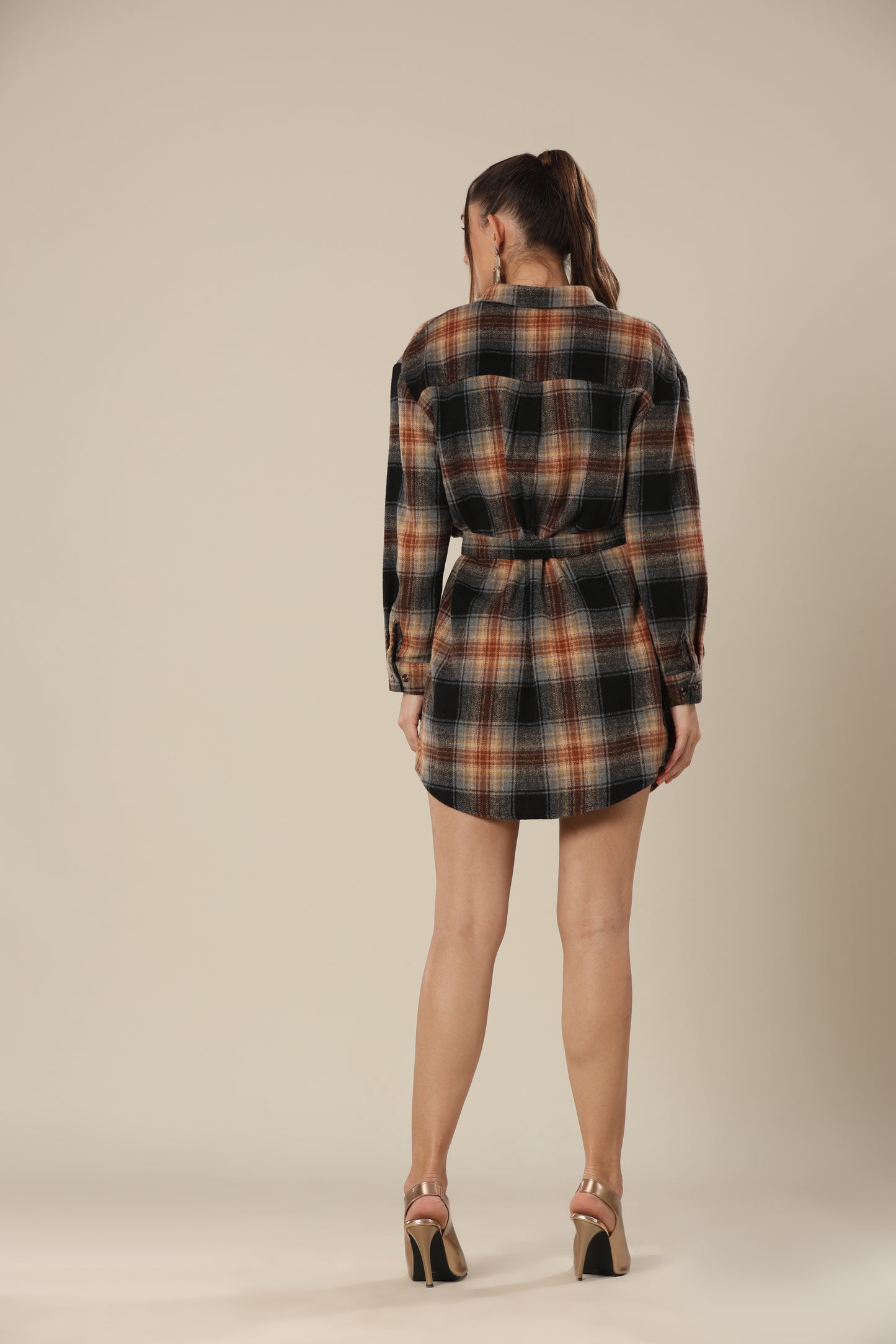Chic Checkered Chest Shirt Dress