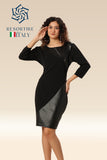 Faux Leather Flair In Black Dress