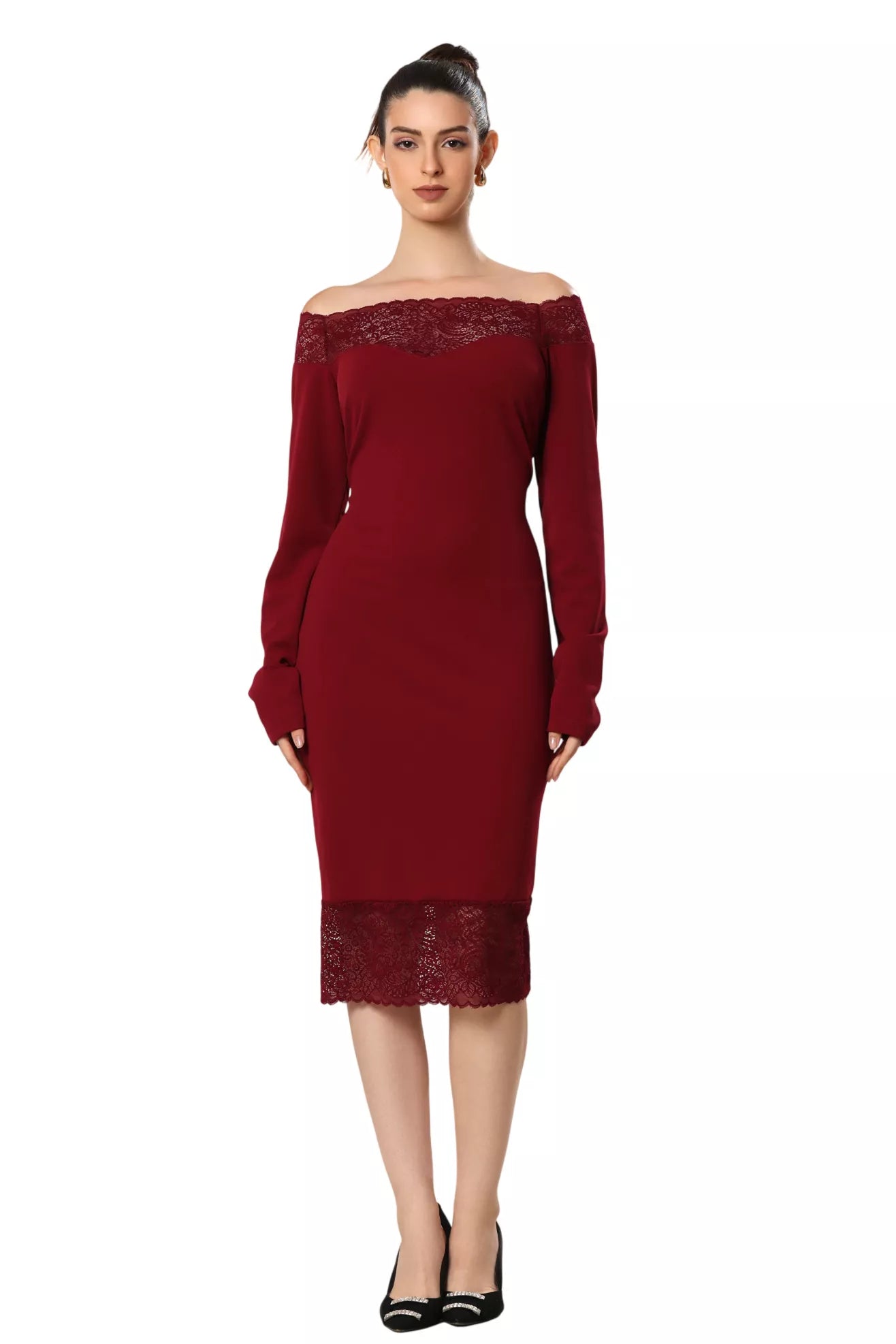 Sculpted Lace Silhouette Dress