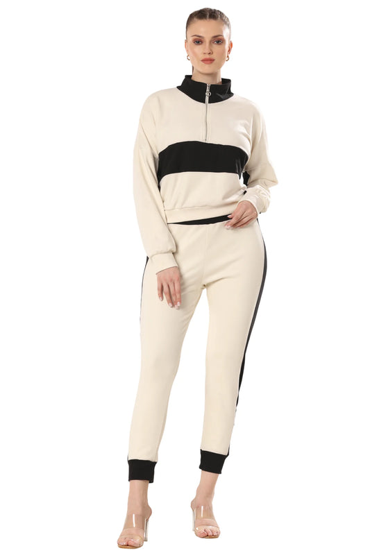 Dynamic Stripes In Black & Beige Co-ord Set