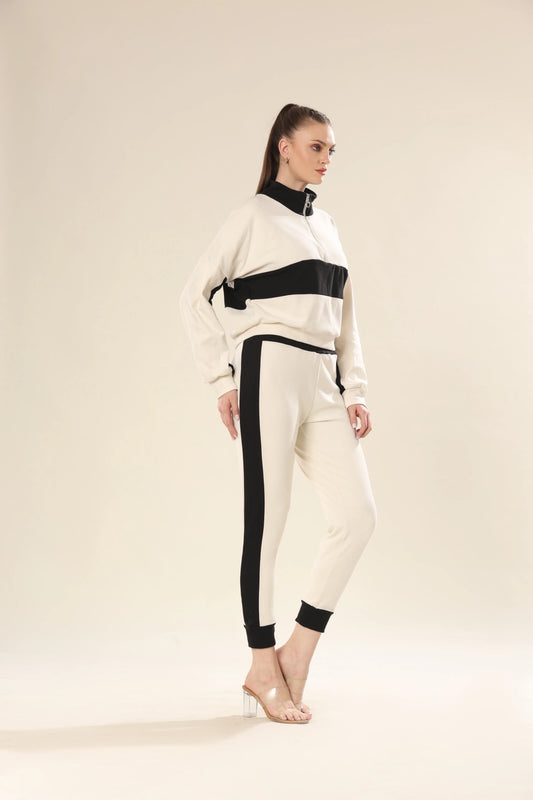 Dynamic Stripes In Black & Beige Co-ord Set