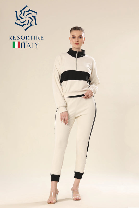 Dynamic Stripes In Black & Beige Co-ord Set