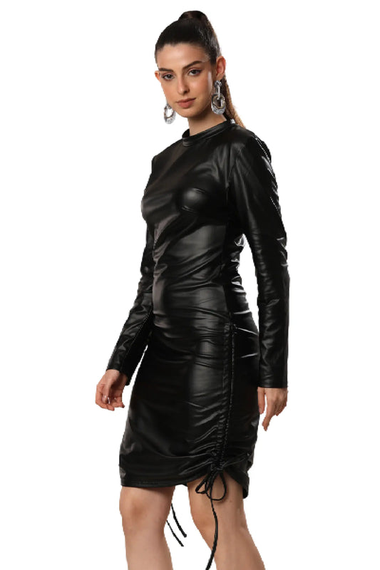 Midnight Muse Strap-Fit Faux Leather Glam Dress
