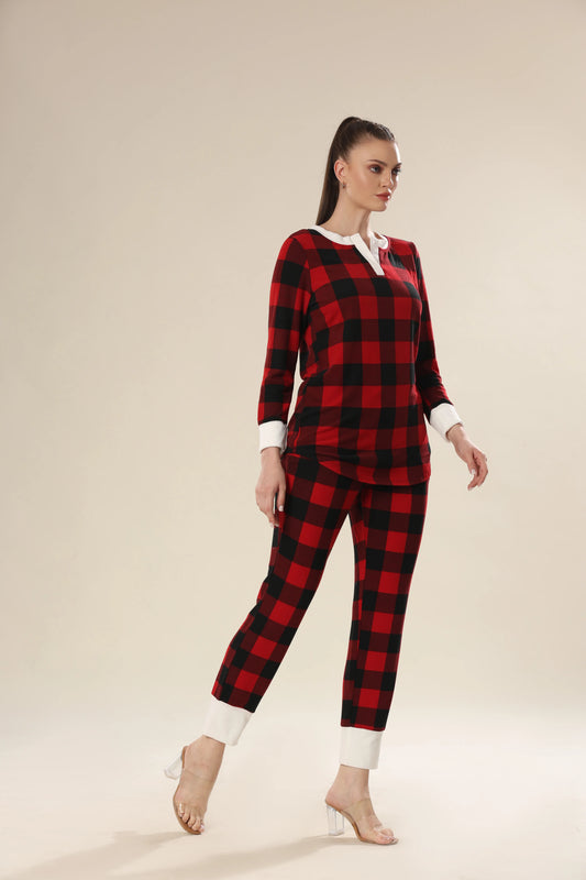 Red Blaze Checkered Comfort Night Wear