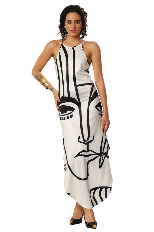 White And Black Visage Dress