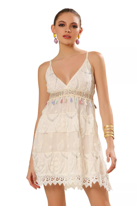 Beach Bloom Thin Strap Embroidery Dress