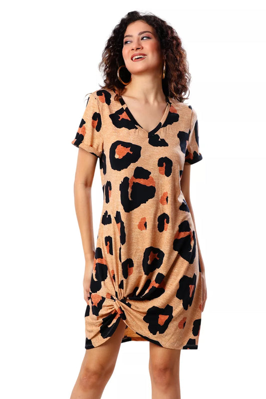 Bronze Leopard Twist Rib Dress