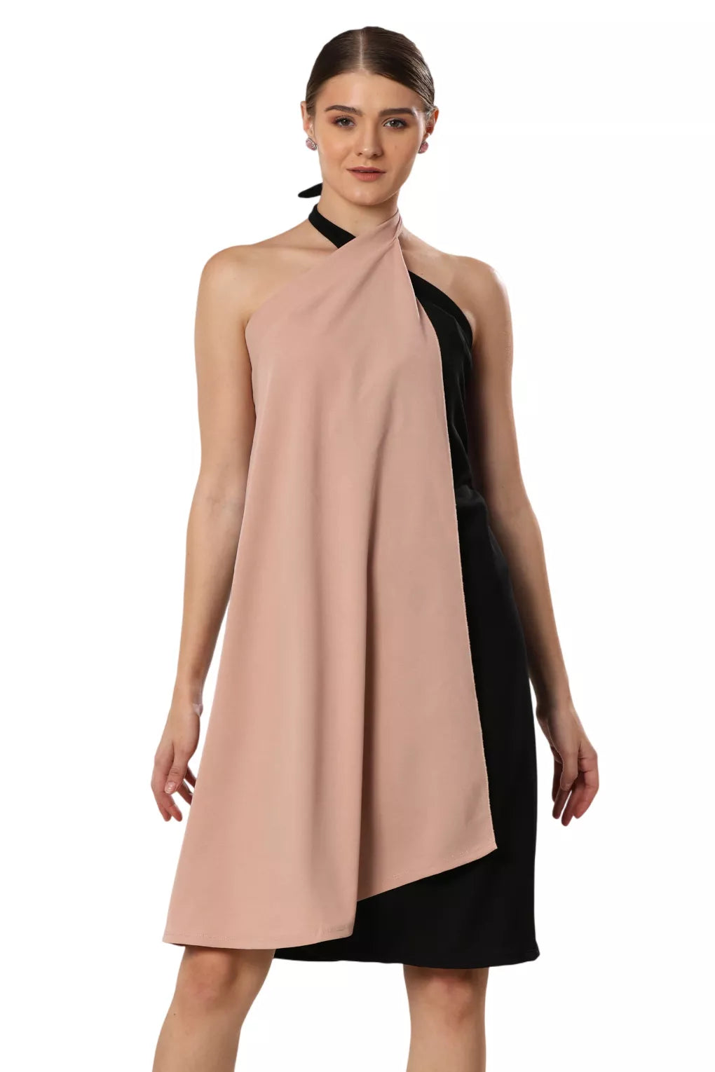 Lustrous Black Tie-Top Ensemble Dress