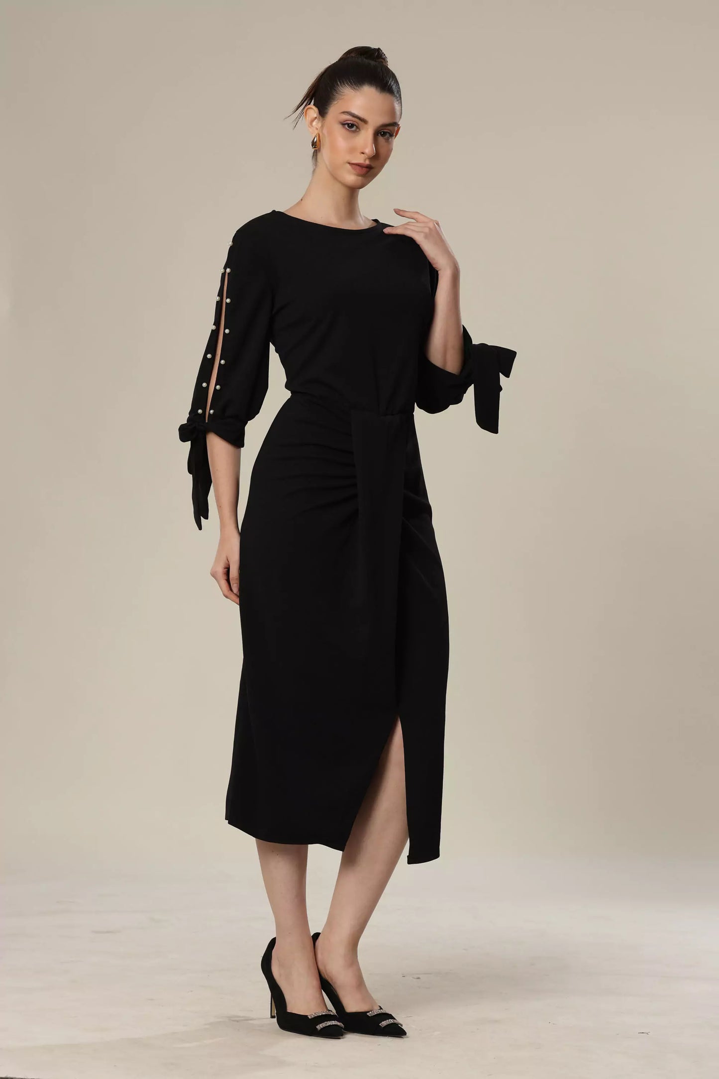 Pearl Embrace Black Dress