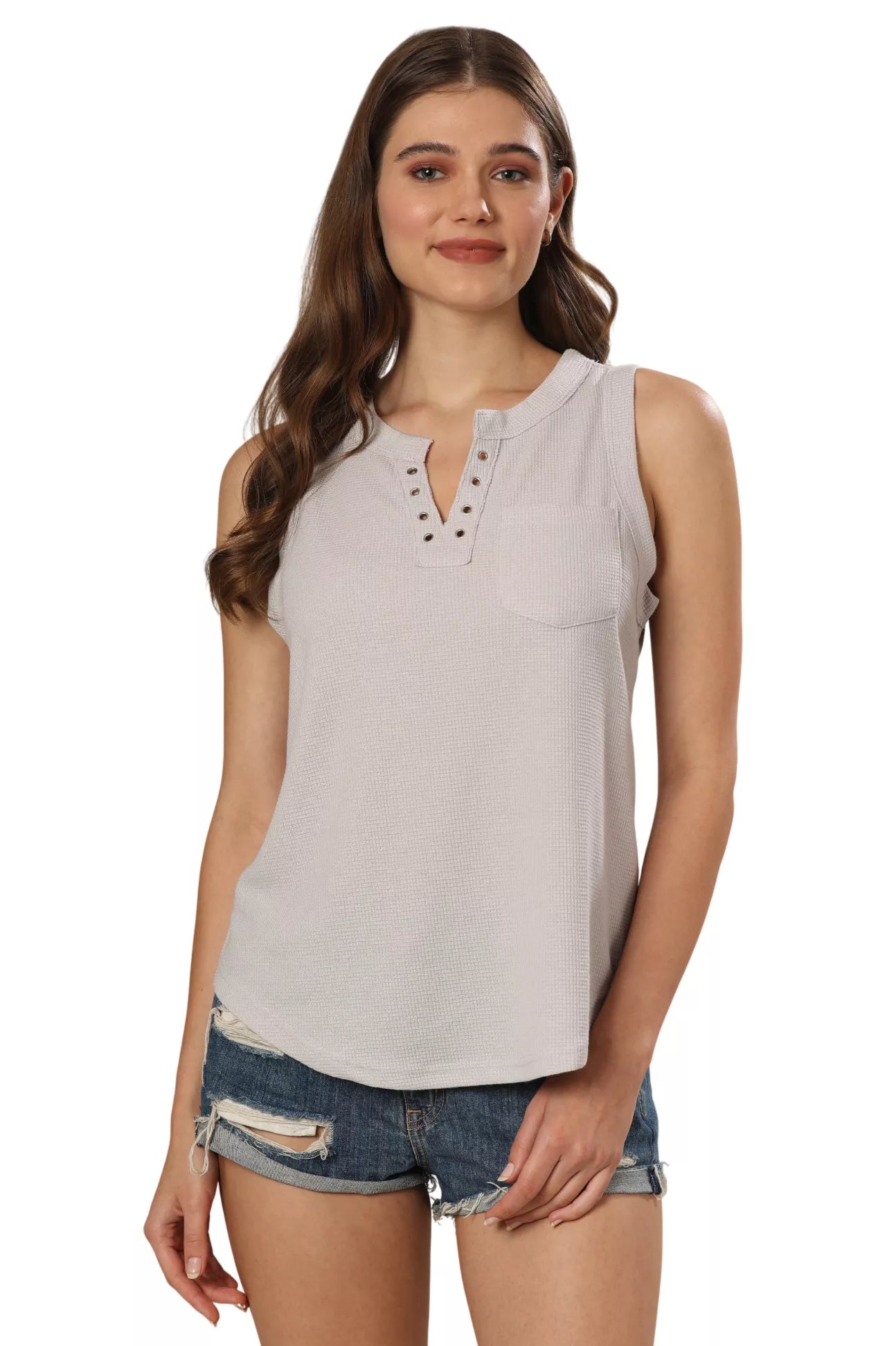 Slate Serenity Eyelet Elegant Top