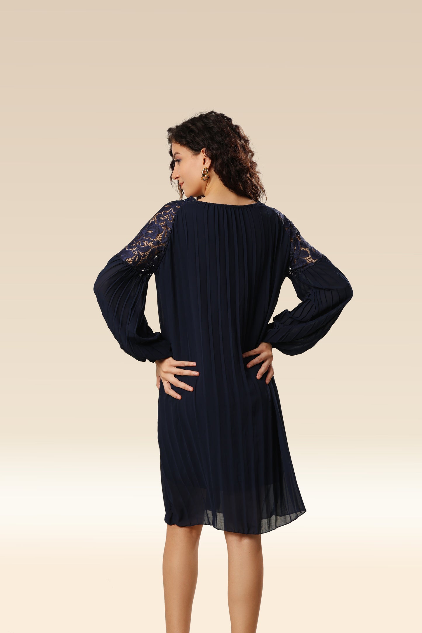 Stylishly Pleated Charming Lace Touch Dress