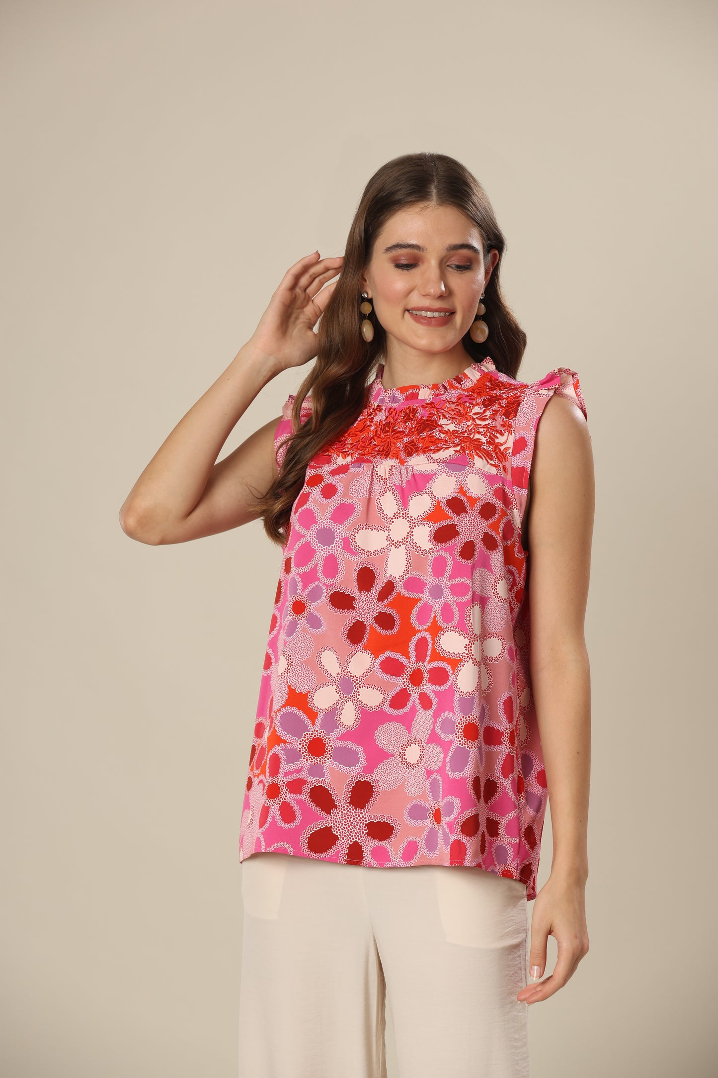 Roses In Bloom Ruffle Top