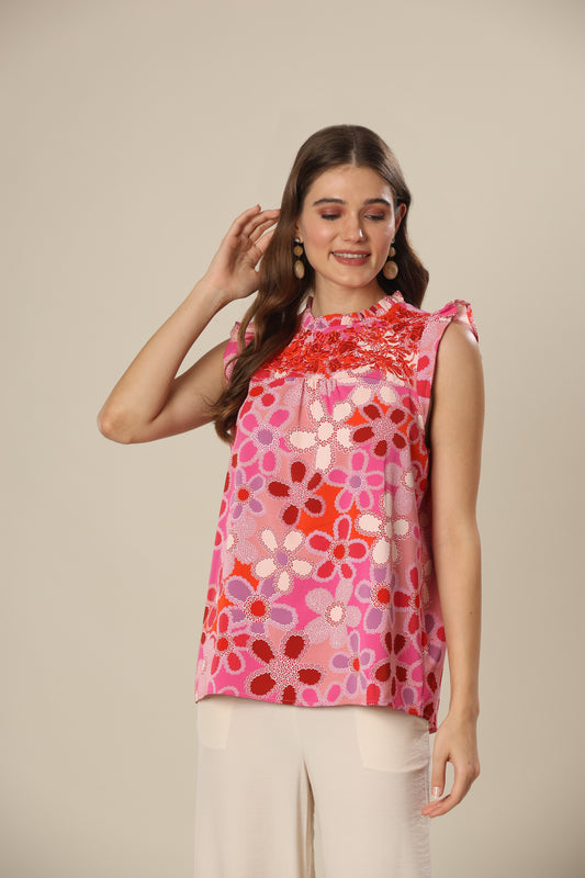 Roses In Bloom Ruffle Top