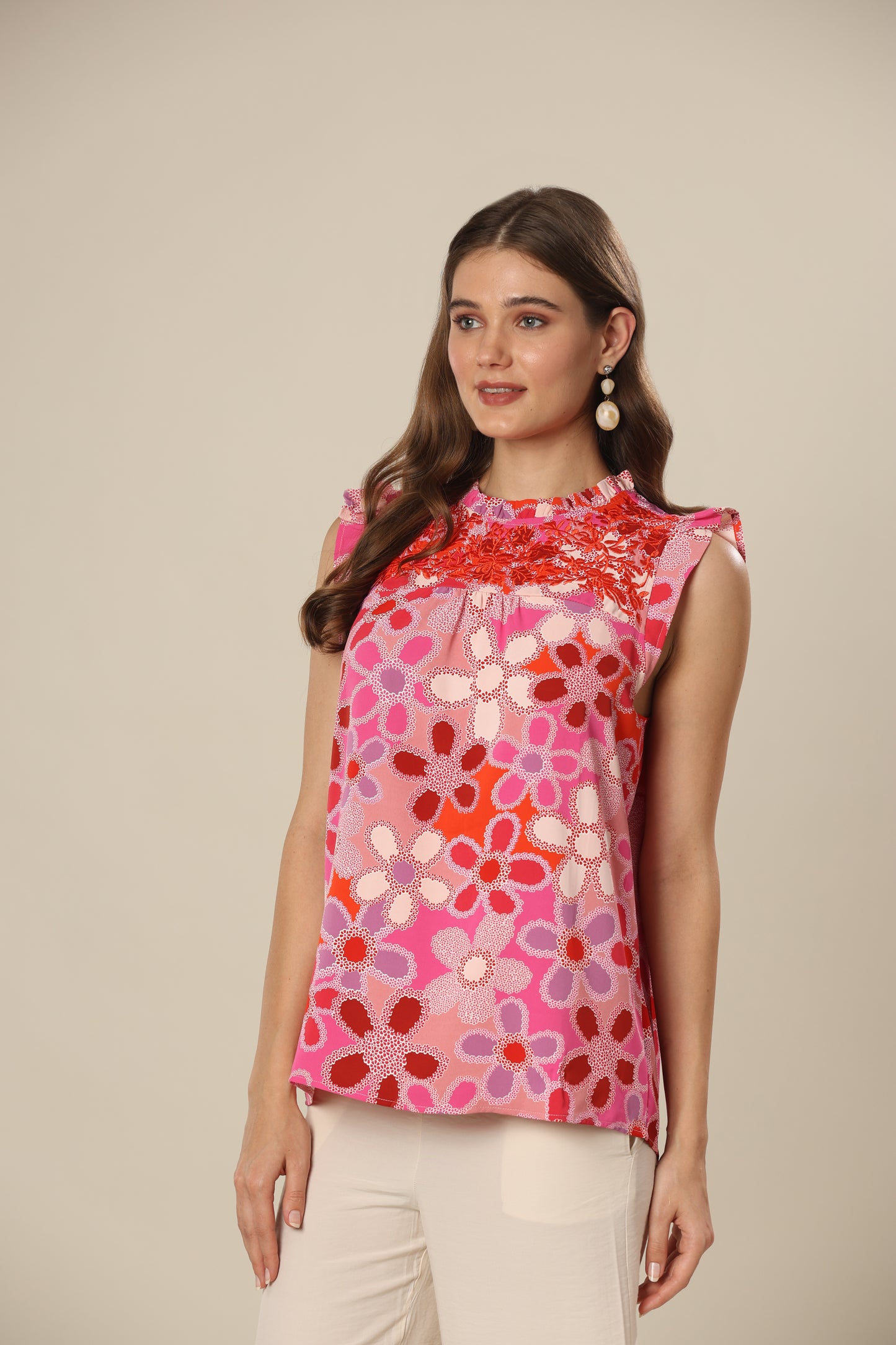 Roses In Bloom Ruffle Top