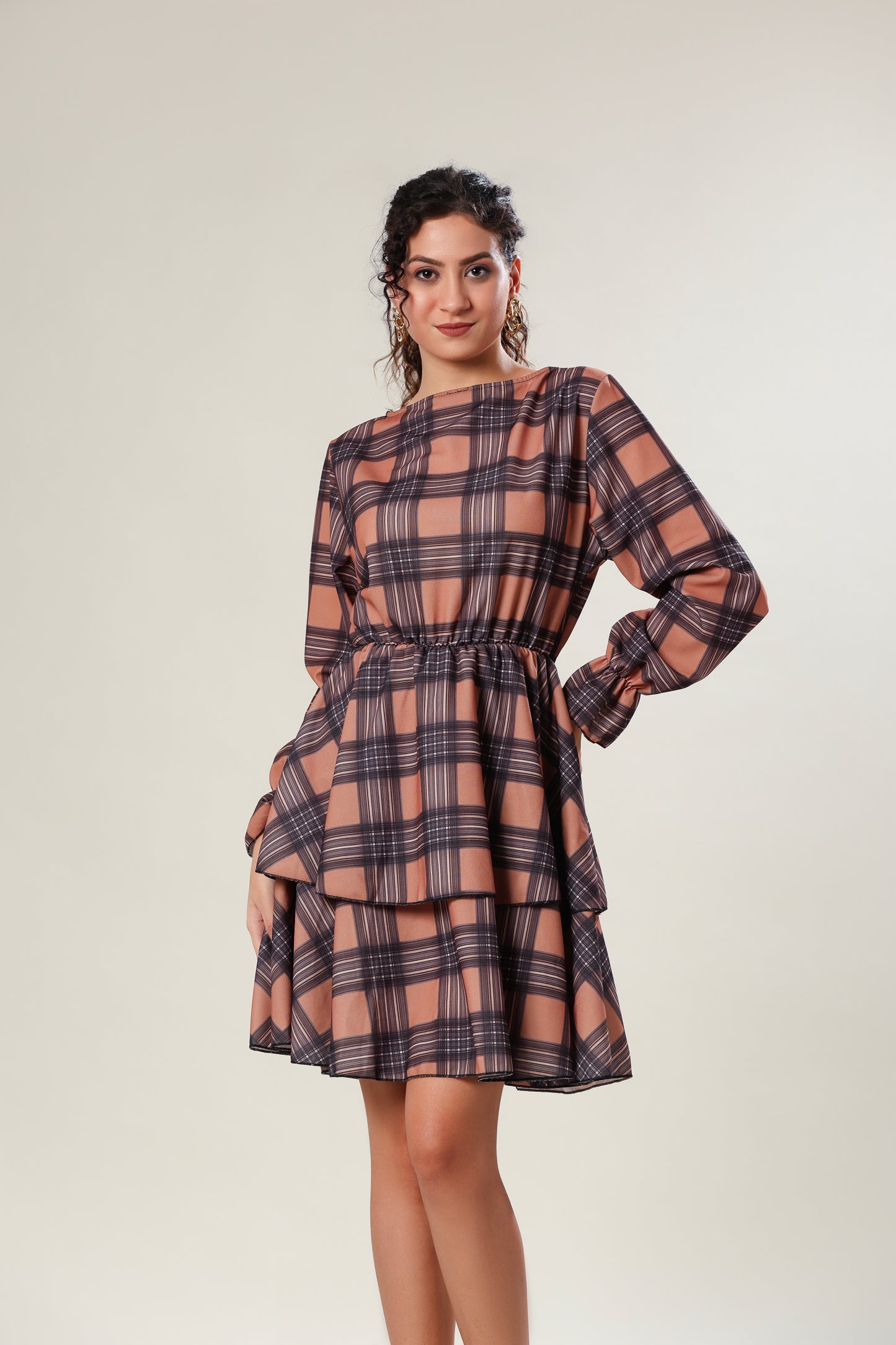 Cocoa Charm Checked Dress