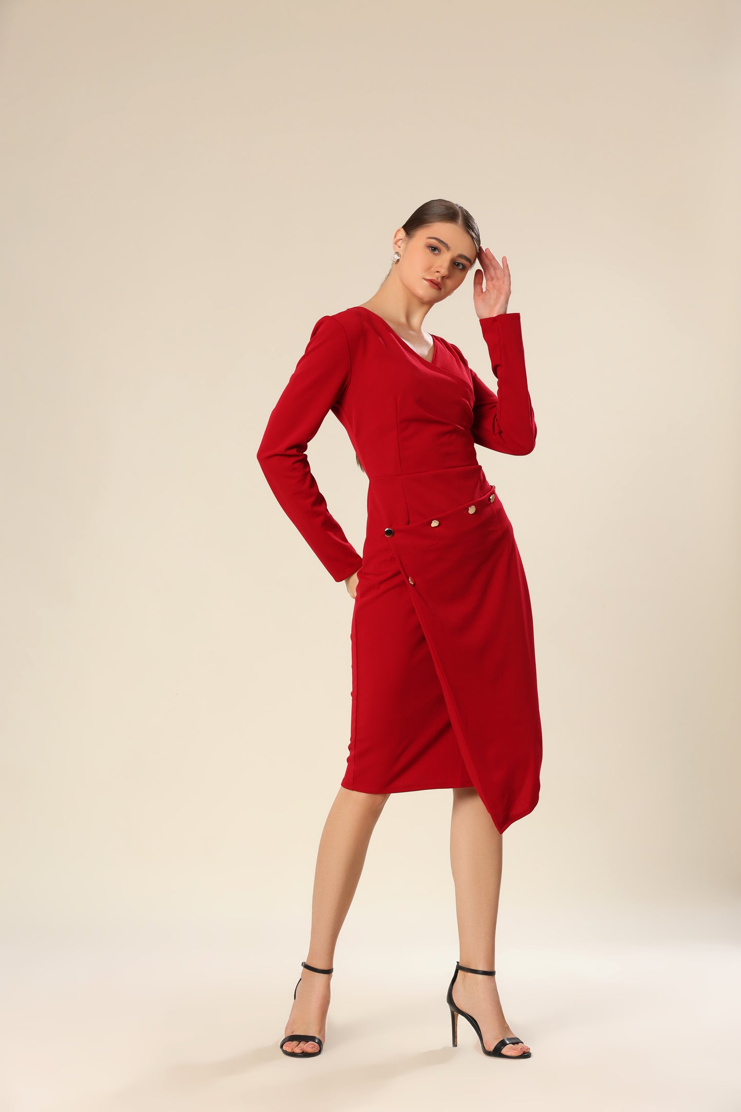 Trendy Plunge Neckline Adorned With Buttons Dress