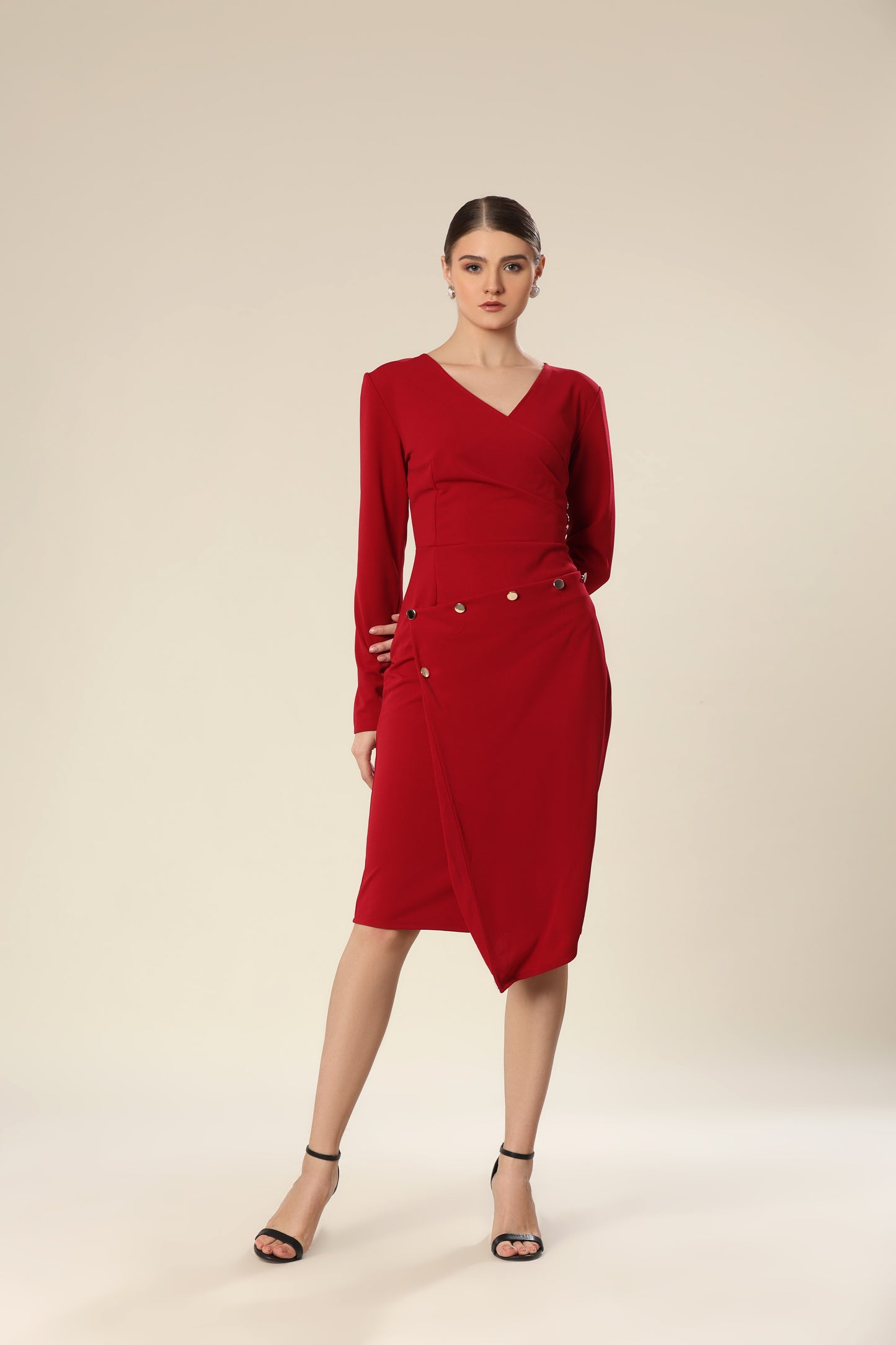 Trendy Plunge Neckline Adorned With Buttons Dress