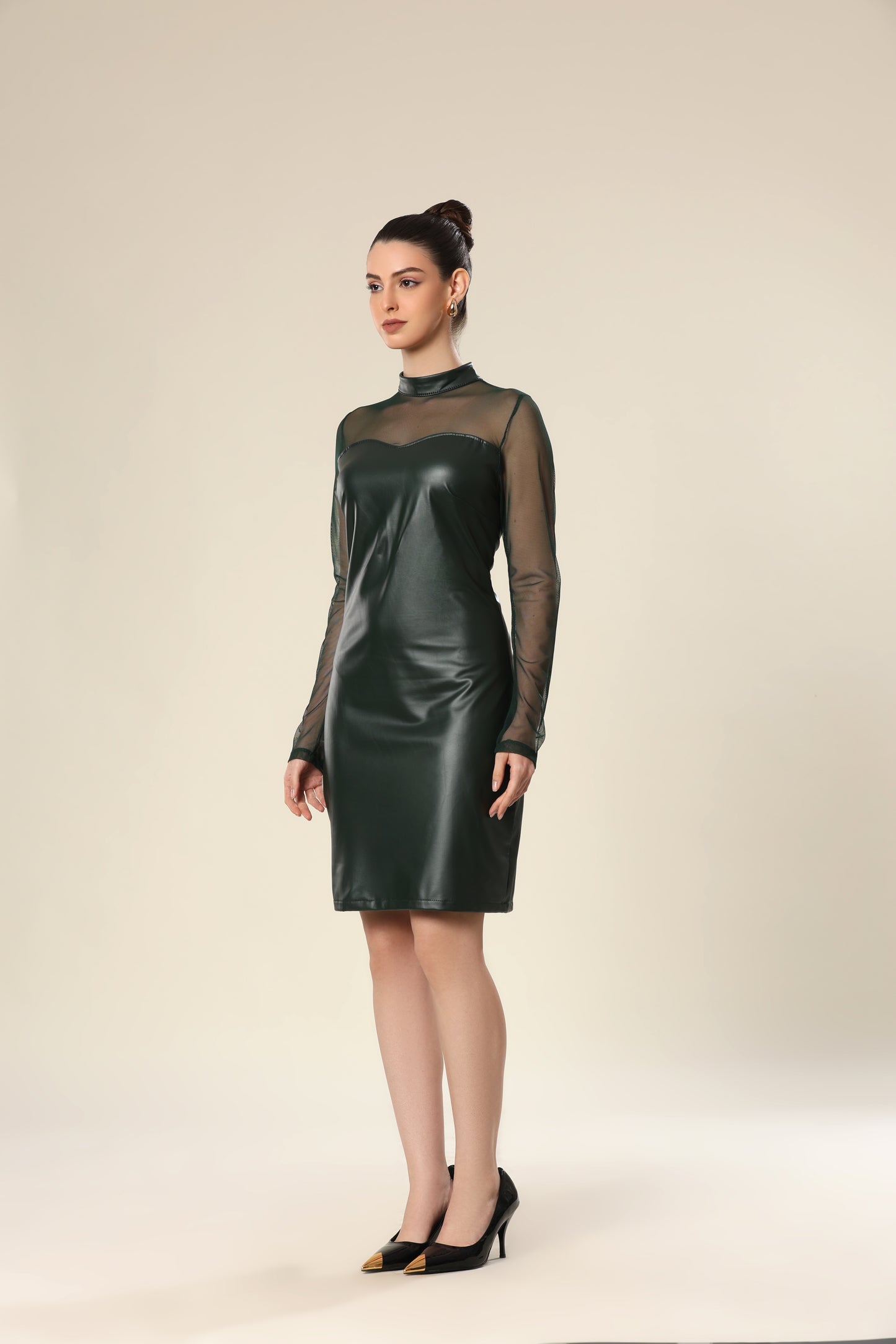 Faux Leather Temptation Tulle Fitted Charm Dress