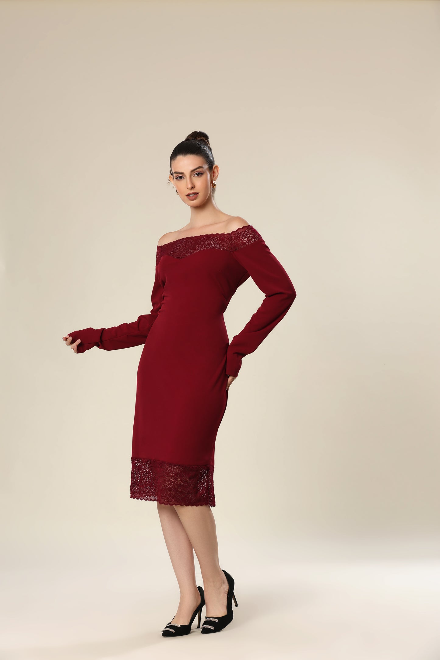 Sculpted Lace Silhouette Dress