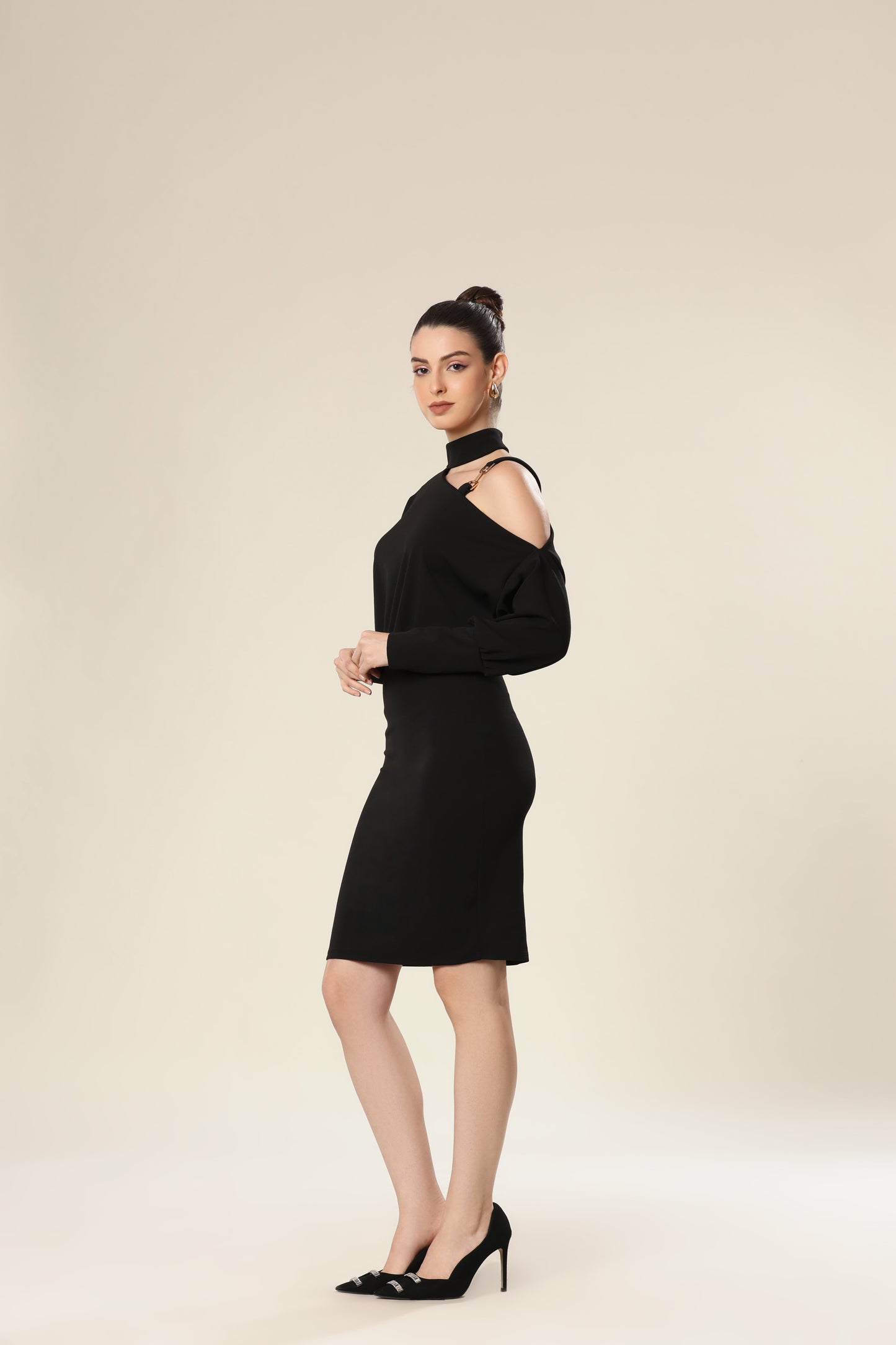 Onyx Ovation Asymmetric Neckline Dress