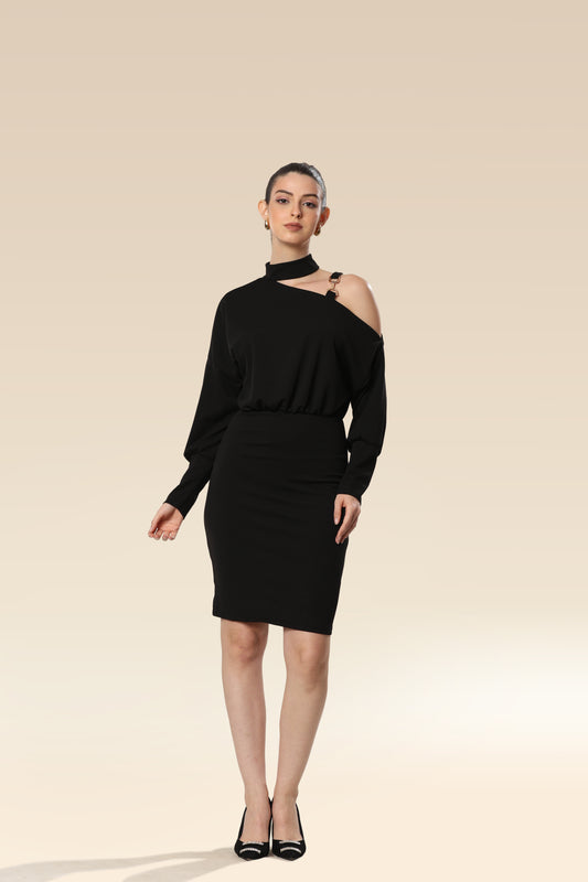 Onyx Ovation Asymmetric Neckline Dress