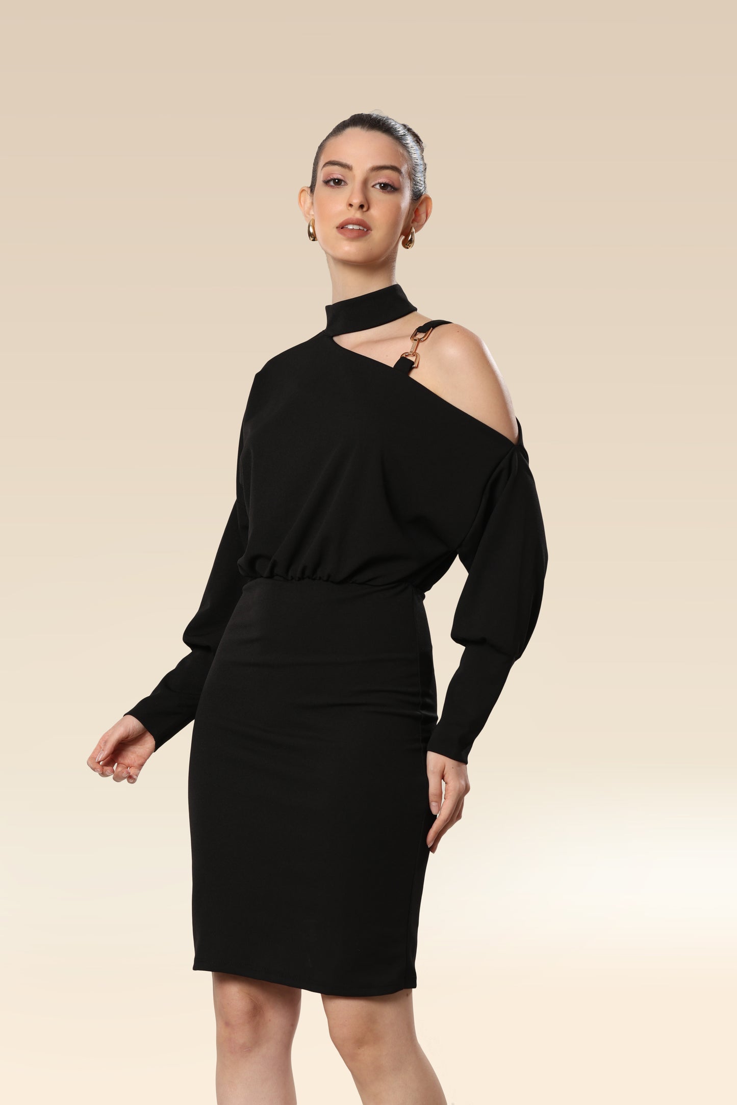 Onyx Ovation Asymmetric Neckline Dress