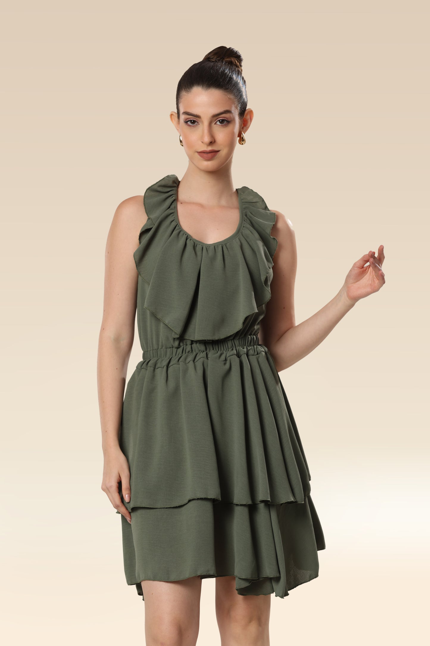 Plunging Olive Glamour Dress