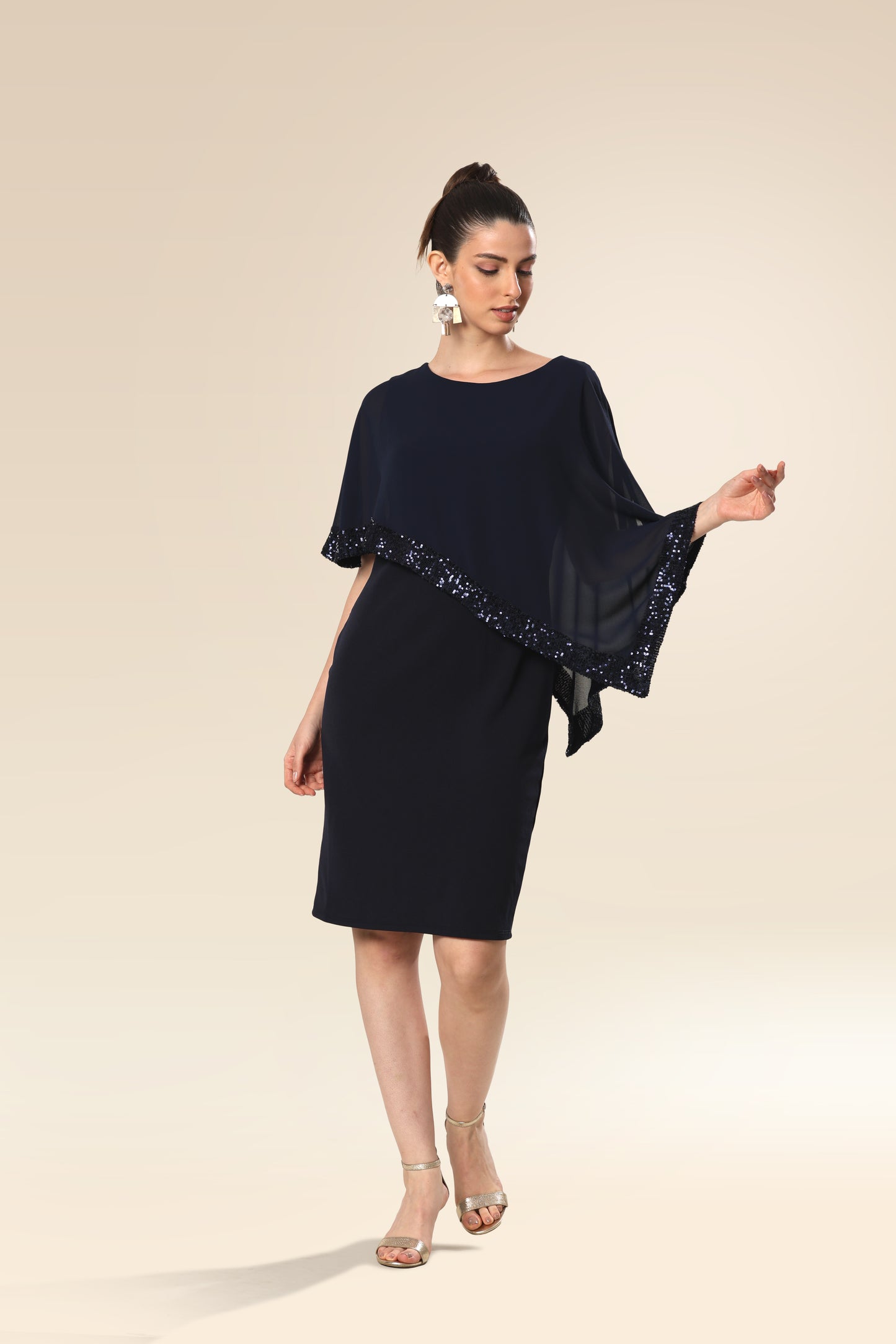 Deep Blue Sequin Cascade Dress