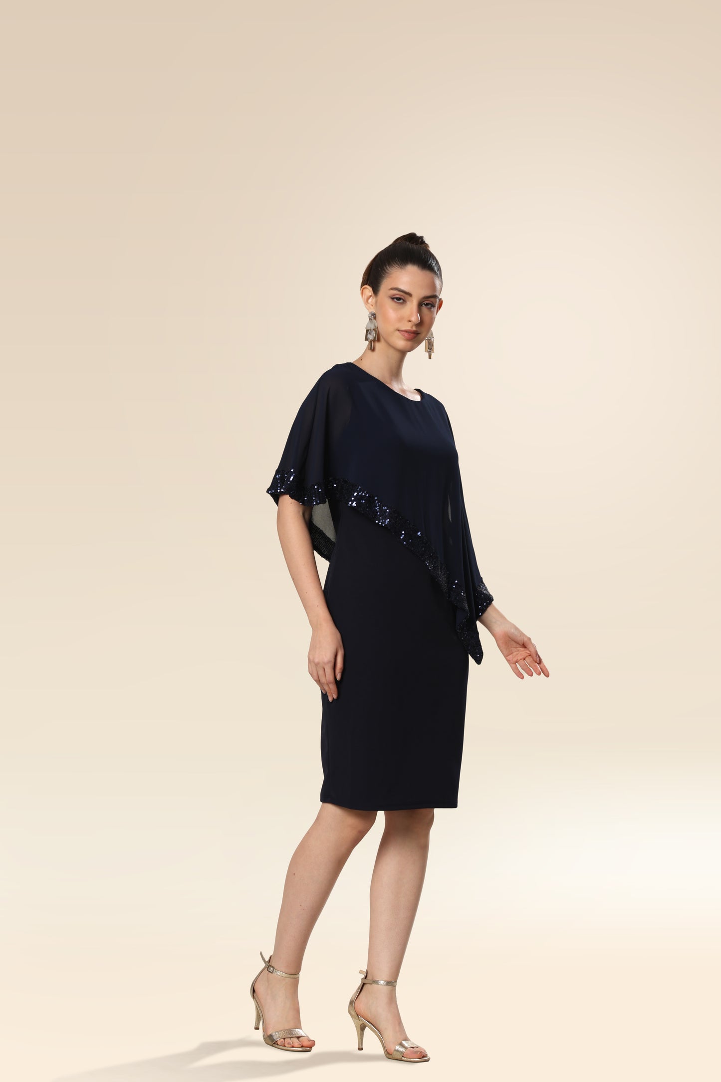 Deep Blue Sequin Cascade Dress