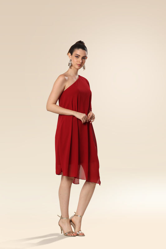 Red Rhapsody One-Shoulder Stunner Dress