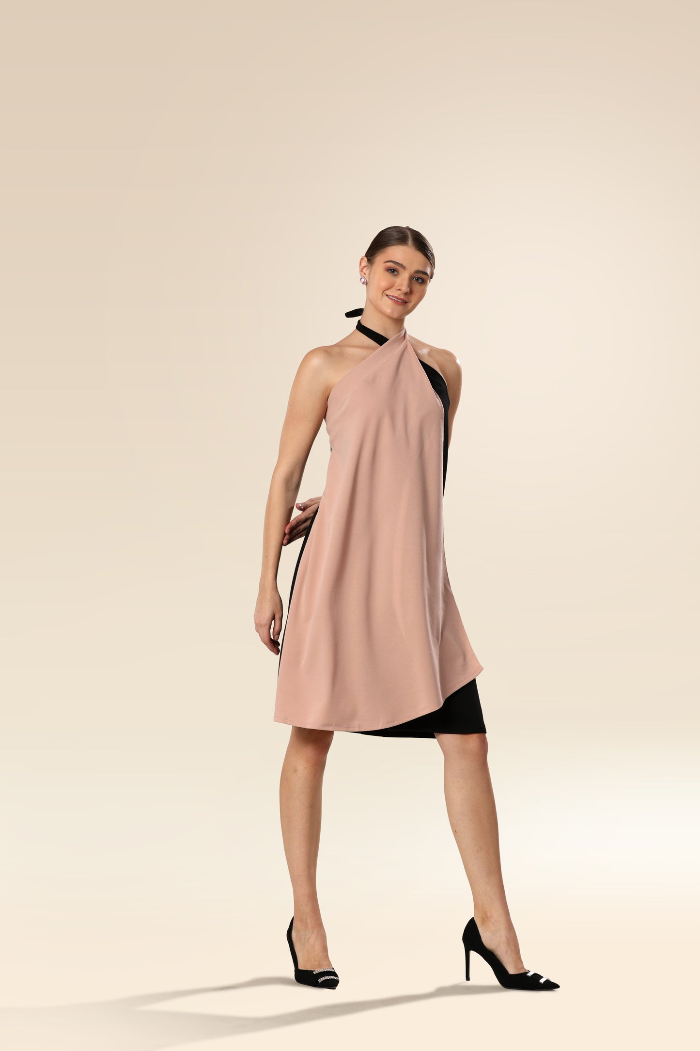 Lustrous Black Tie-Top Ensemble Dress