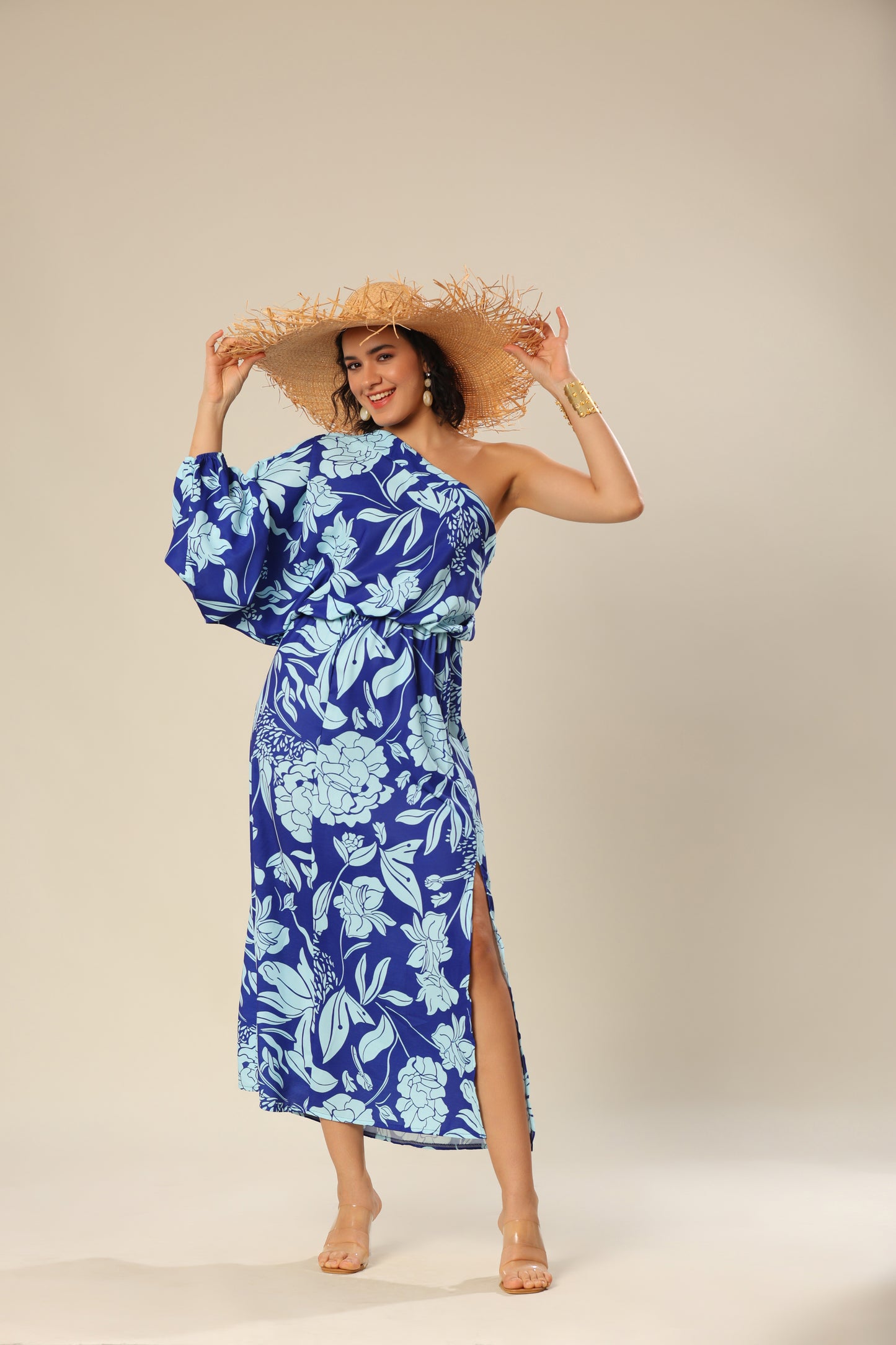 Royal Wave One Sleeves Stunner Dress