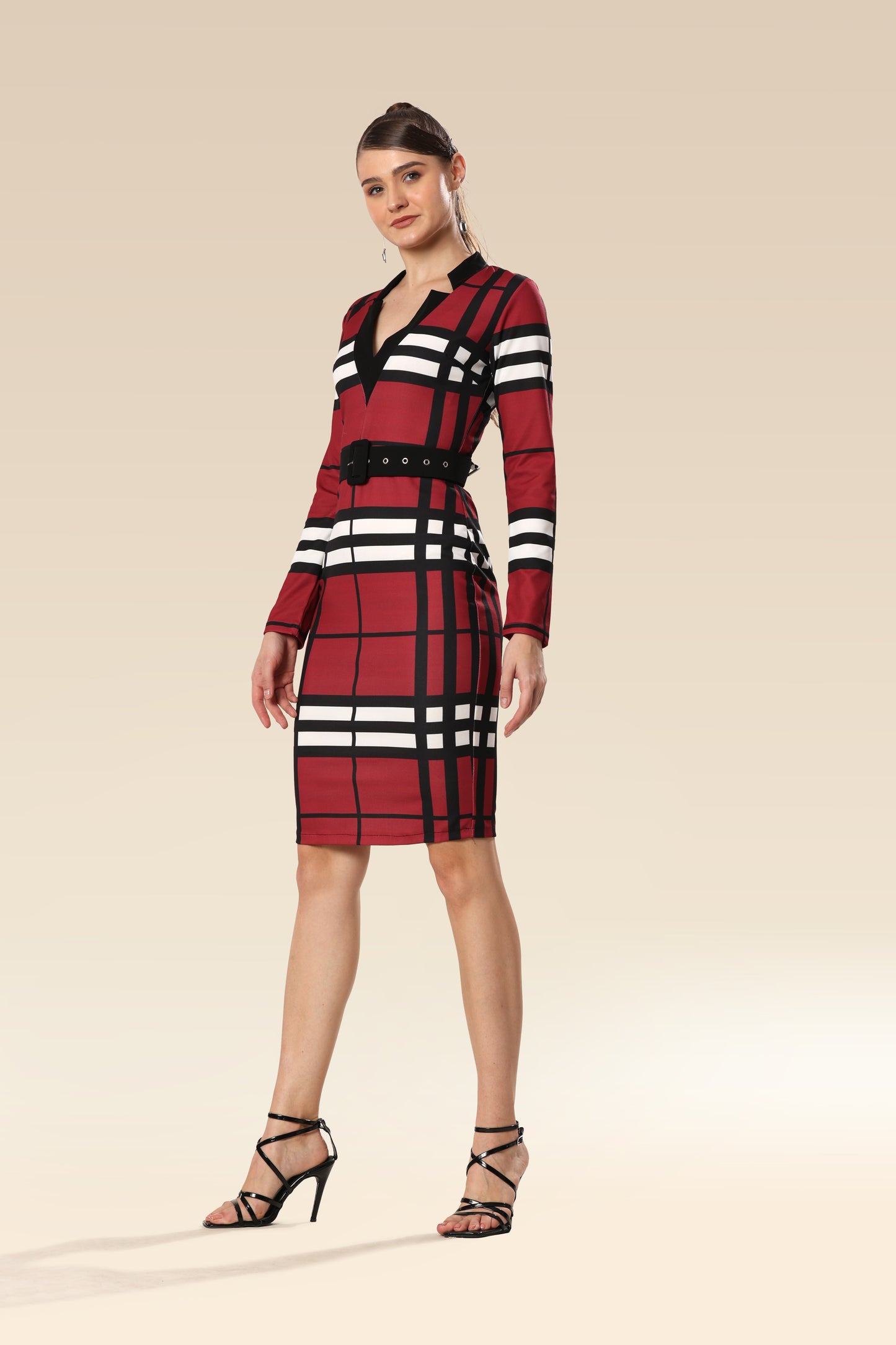 Vogue Grid Belted Beauty Dress