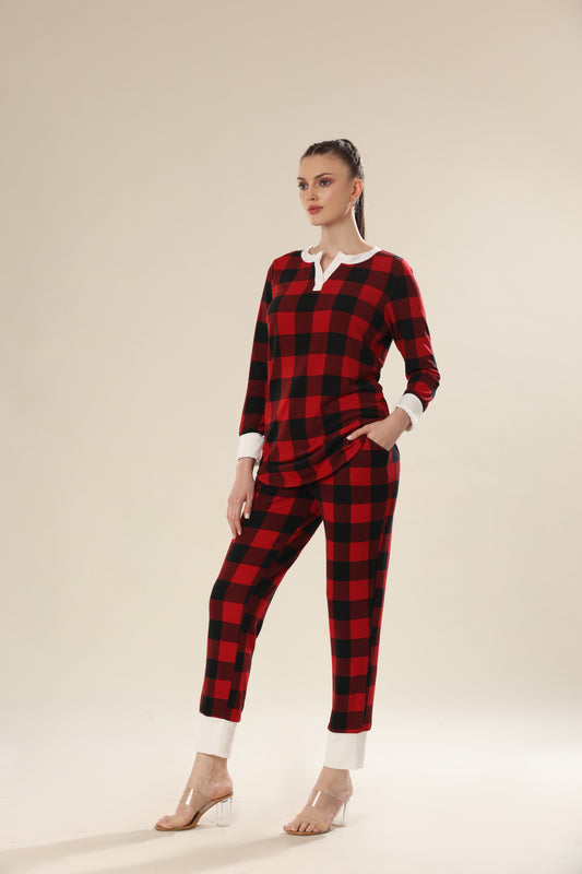 Red Blaze Checkered Comfort Night Wear
