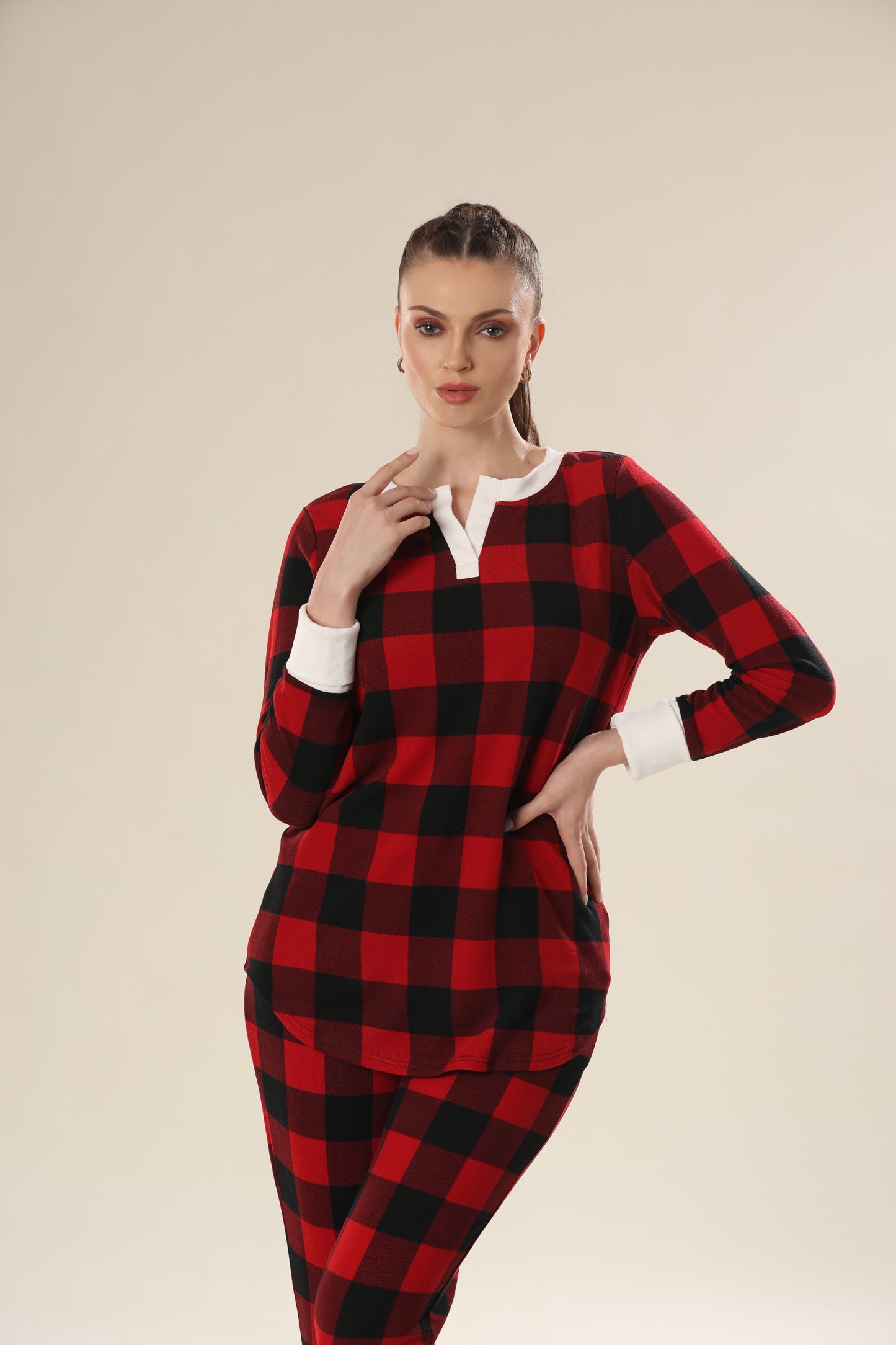 Red Blaze Checkered Comfort Night Wear