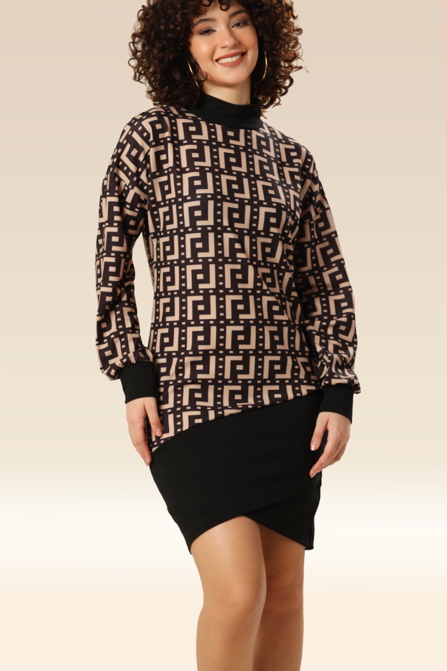 Beige Sculpt Fitted Skirt Chic Dress