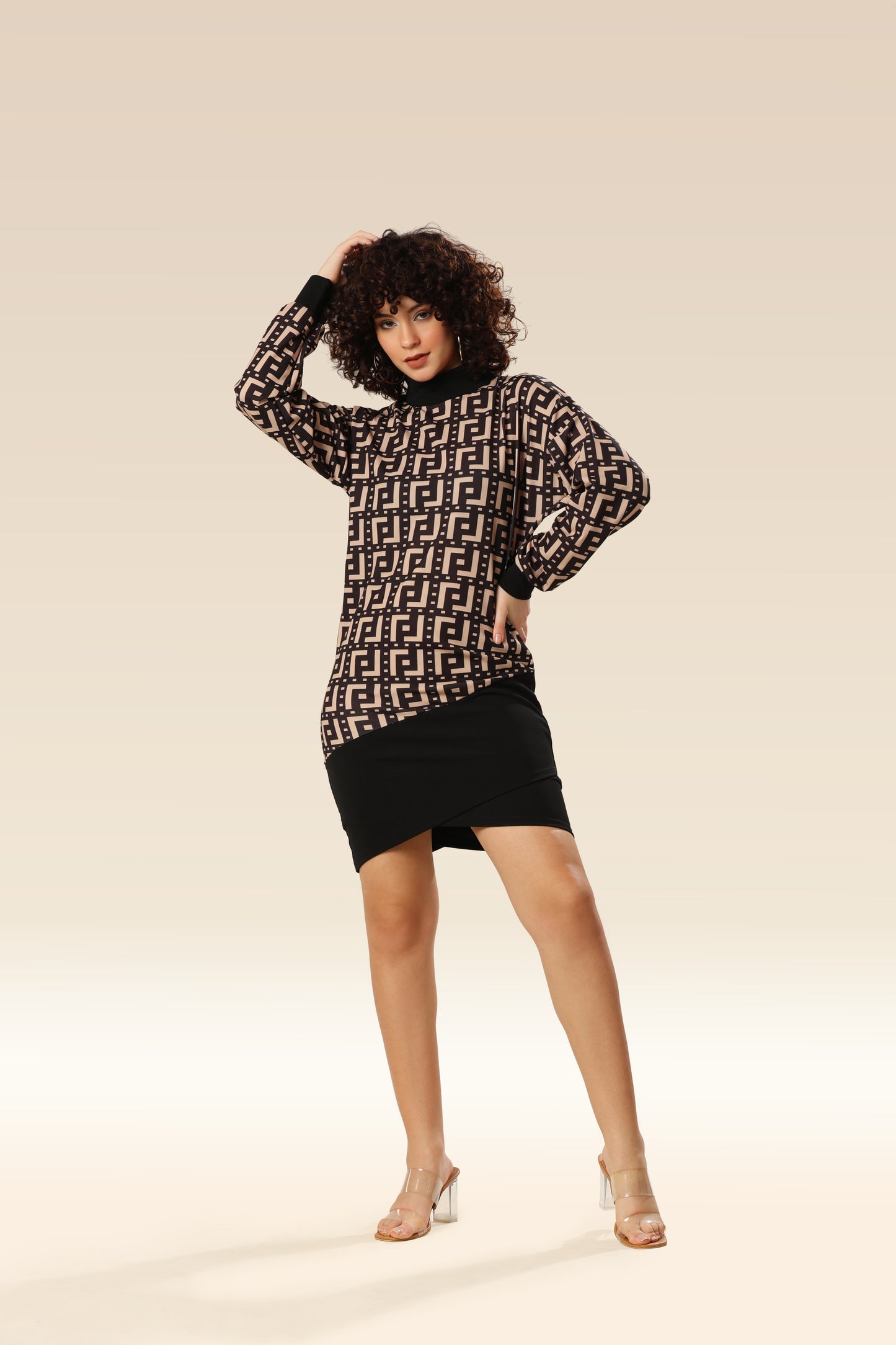 Beige Sculpt Fitted Skirt Chic Dress