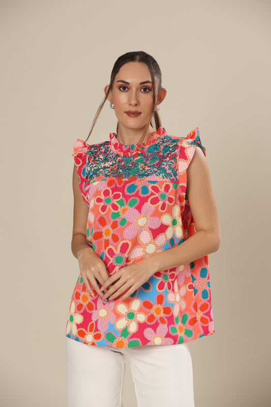 Pink Petunia Boho Clinic Top