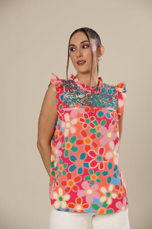 Pink Petunia Boho Clinic Top