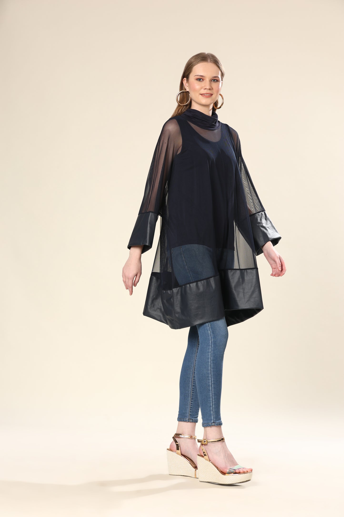 Transparent Tunic With Faux Leather