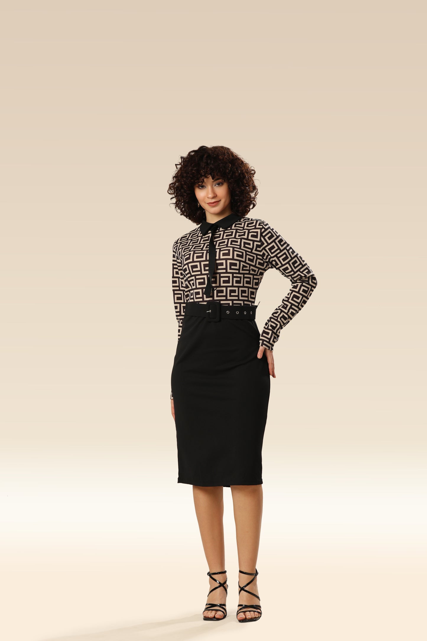 Kaleidoscopic Elegance Geometric Party Dress With Belt