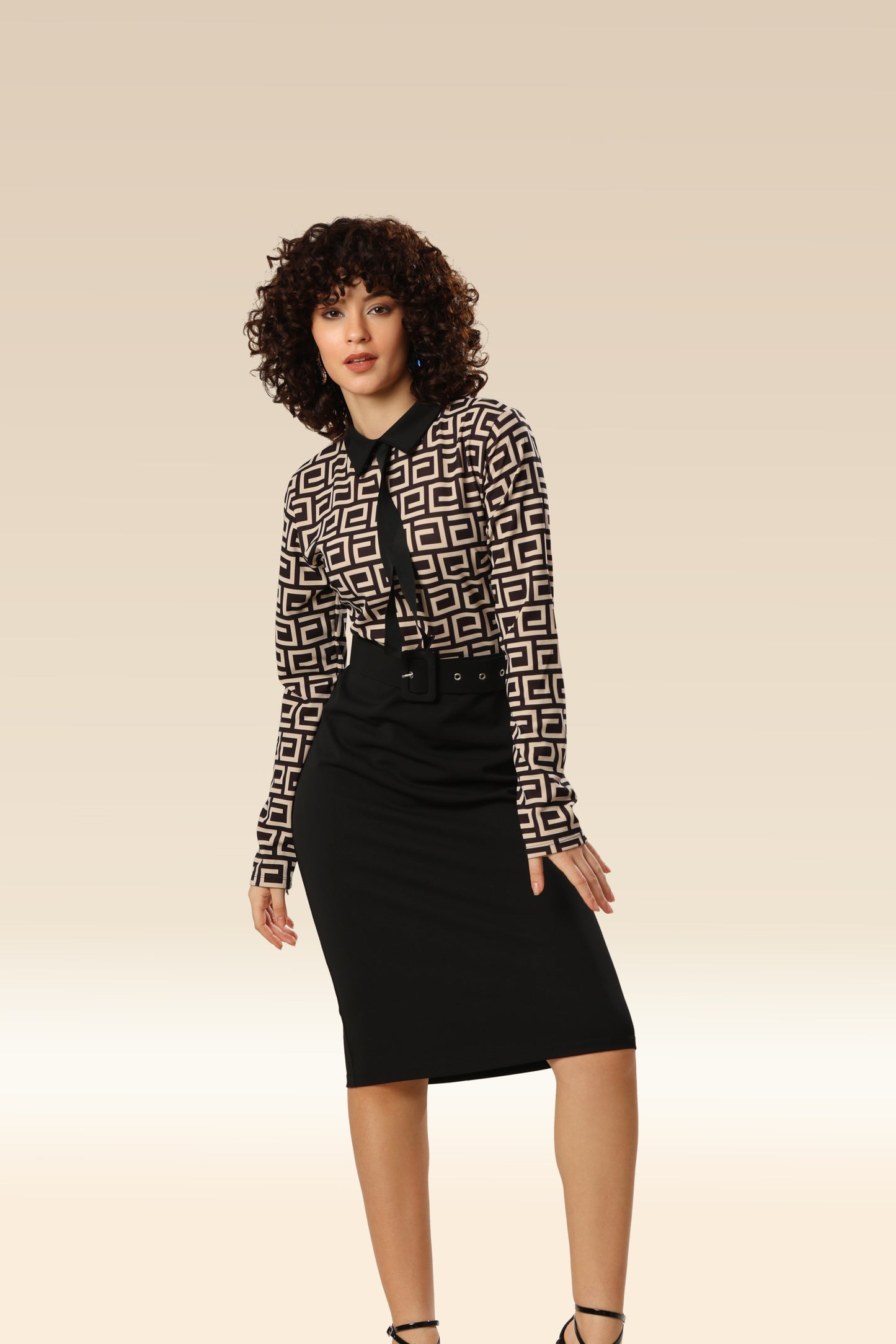 Kaleidoscopic Elegance Geometric Party Dress With Belt