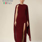 Sheer Wine Elegance Side Slit Ensemble Dress